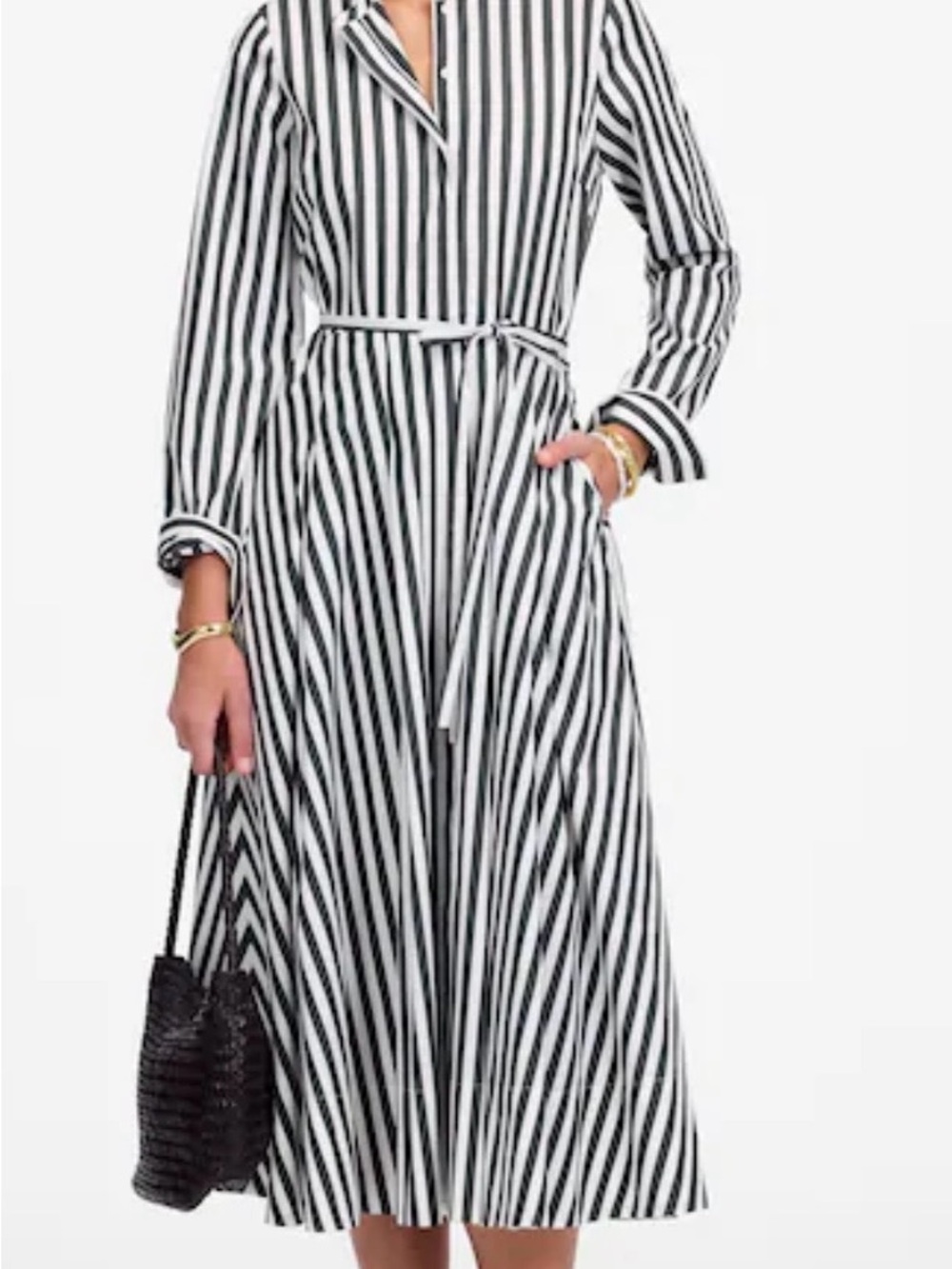 NWT Madewell Tie-Waist Midi Shirtdress in Stripe 100% Cotton Size 4 Long Sleeves